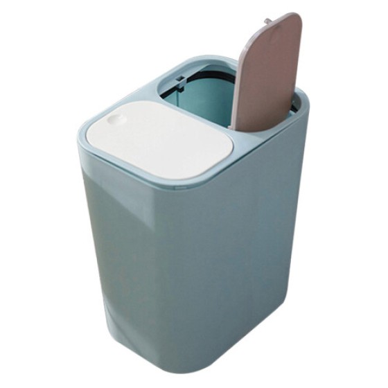 (Blue) Duo Dual-Compartment Recycling Bin 15L, Dual Section Kitchen Trash Bin